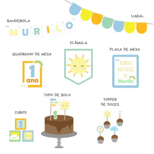 Kit Festa Papelaria - Raio de Sol / Solzinho (mod 6)