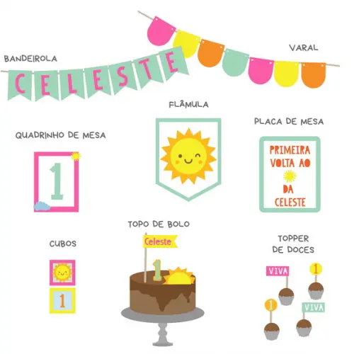 Kit Festa Papelaria - Raio de Sol / Solzinho (mod 12)