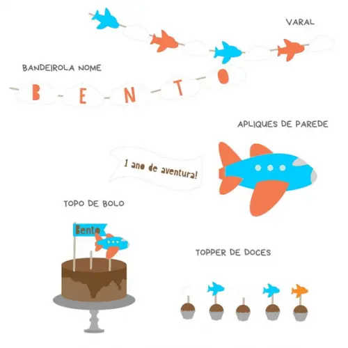 Kit Mini Festa - Decoração Avião e Nuvens