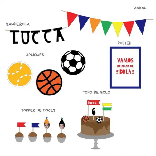 Kit Papelaria - Festa Bolas / Esporte / Brincadeiras