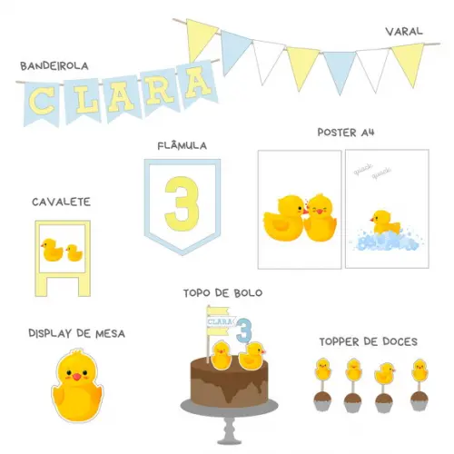 Kit Papelaria - Decoração Festa Patinhos