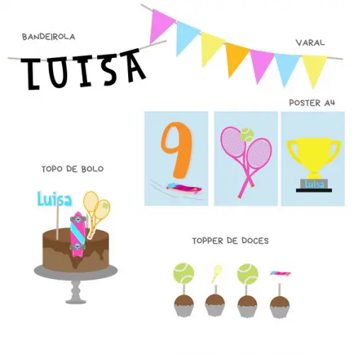 Kit Papelaria - Festa Esporte / Tenis / Skate