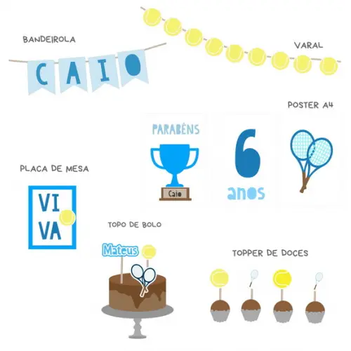 Kit Papelaria - Festa Tenis, Tenista e Esportes (mod 2)