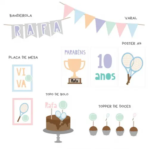 Kit Papelaria - Festa Tenis, Tenista e Esportes