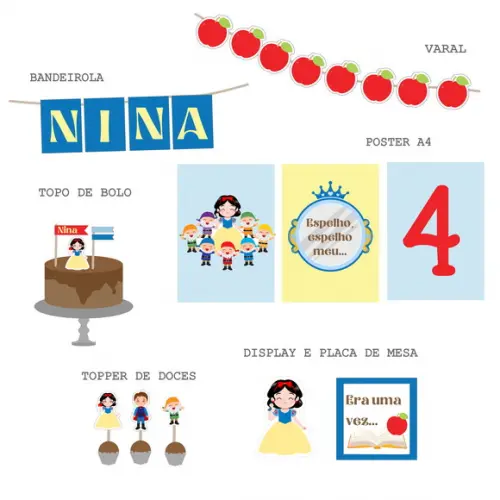 Kit Papelaria para Festa - Princesa Branca de Neve