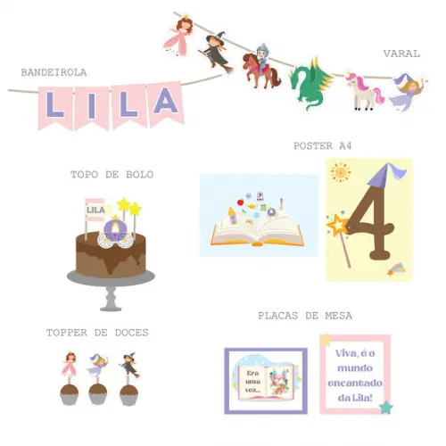 Kit Papelaria para Festa - Princesas, Bruxas e Fadas