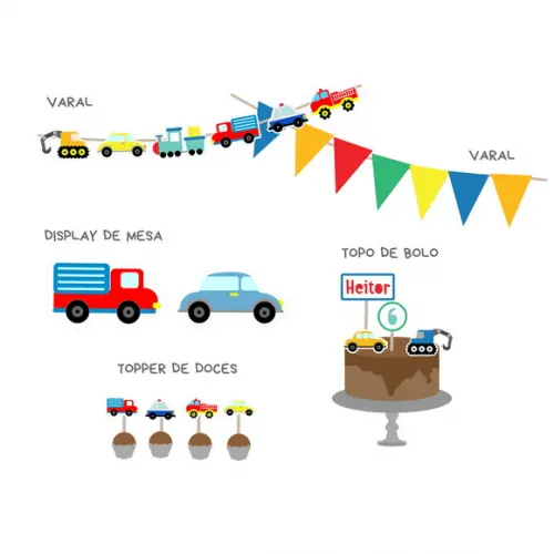 Mini Festa - Papelaria Meios de Transportes - Carrinhos