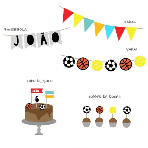 Mini Kit Papelaria - Festa Bolas, Esportes