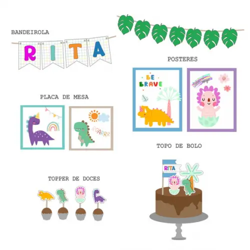 Papelaria Decoração - Kit Festa Dinossauros