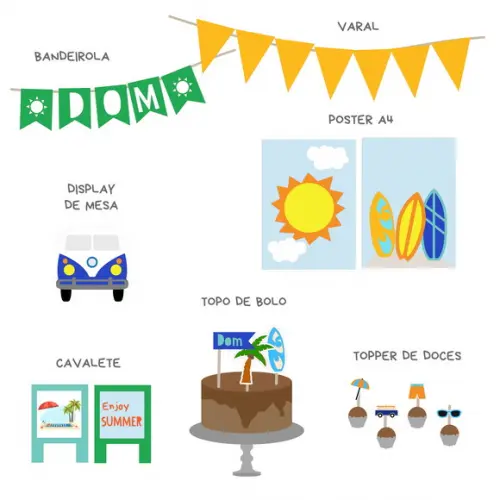 Papelaria Festa - Tema Verão, Surf e Praia