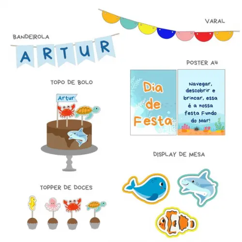 Papelaria Kit Festa - Tema Fundo do Mar