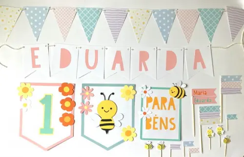 Papelaria para Festa - Decoração Abelha, Abelhinha e Flores