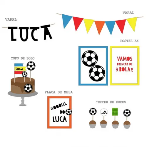 Papelaria para Festa - Decoração Kit Futebol Colorido