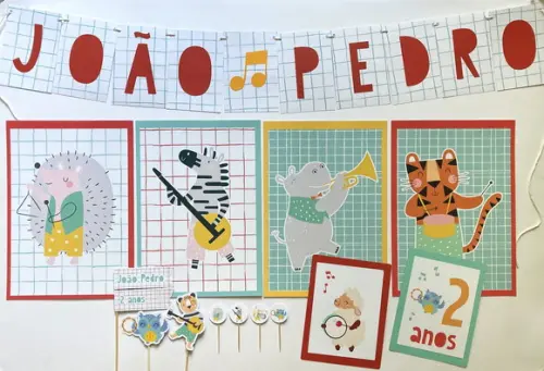 Papelaria para Festa - Decoração Animais Musicais (mod 3)