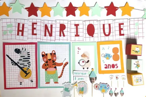 Papelaria para Festa - Decoração Animais Musicais (mod 1)