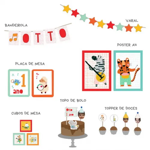 Papelaria para Festa - Decoração Animais Musicais (mod 1)