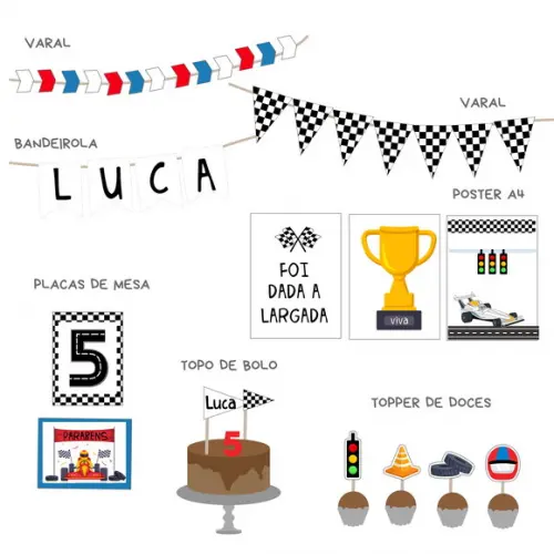 Papelaria para Festa - Kit Fórmula 1 - Corrida