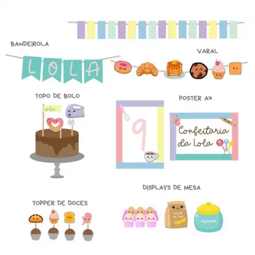 Papelaria para Festa - Kit Confeitaria - Doces e Pães