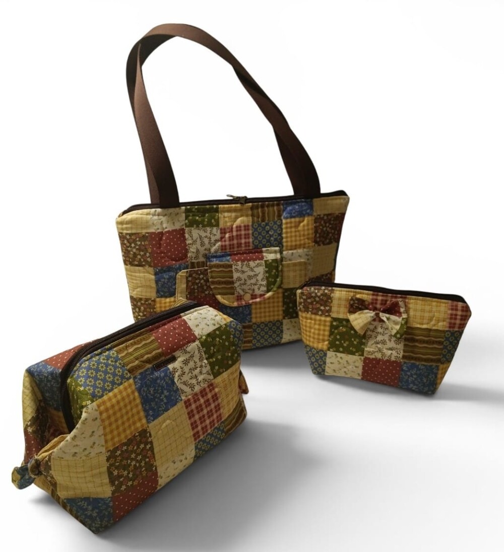 Kit Vintage Artesanal: Bolsa, Necessaire e Frasqueira