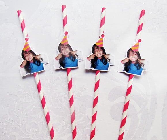 Canudo de Papel Personalizado com Foto - Carinha de Festa