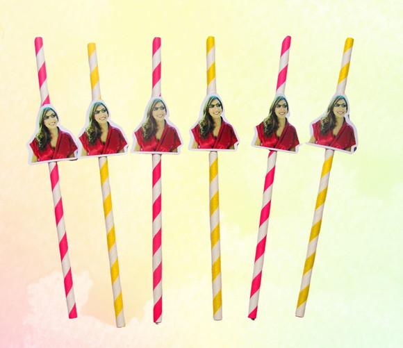 Canudo de Papel Personalizado com Foto - Carinha de Festa