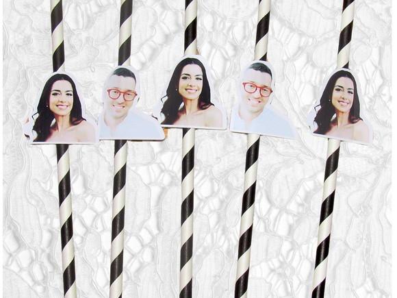 Canudo de Papel Personalizado Foto Noivos