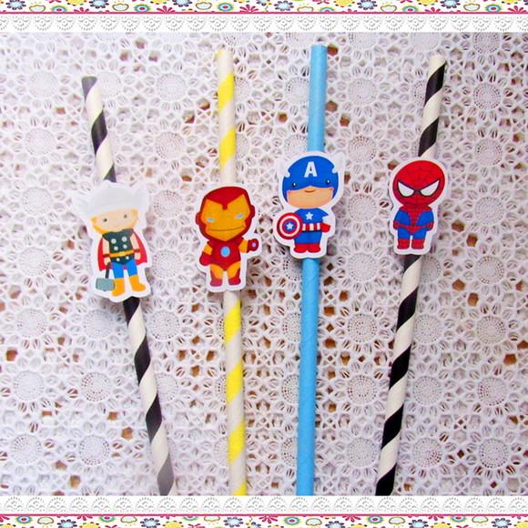 Canudos de Papel Personalizados Super Heróis