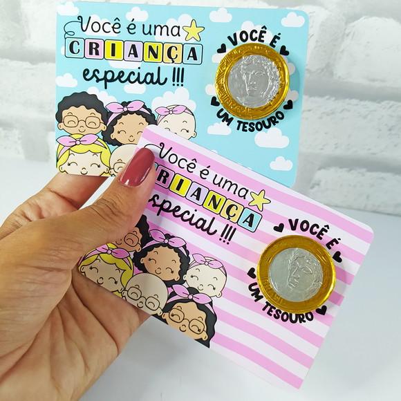Card com Moeda de Chocolate Brinde Dia das Crianças