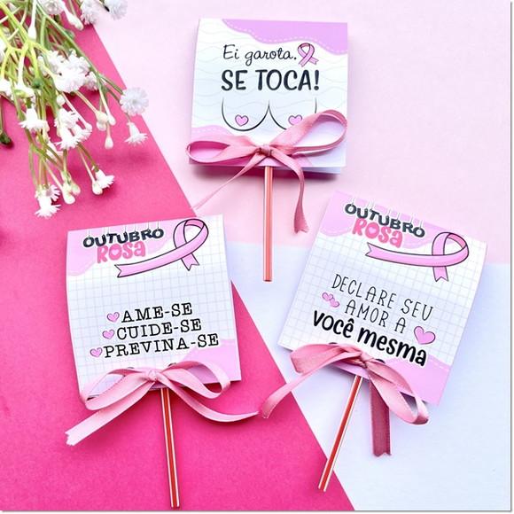 Pirulito com Capinha Personalizada Outubro Rosa