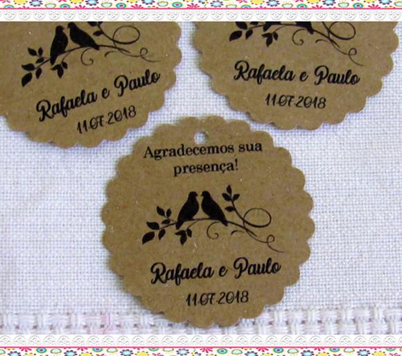 Tags em Papel Kraft - Casal Passarinhos