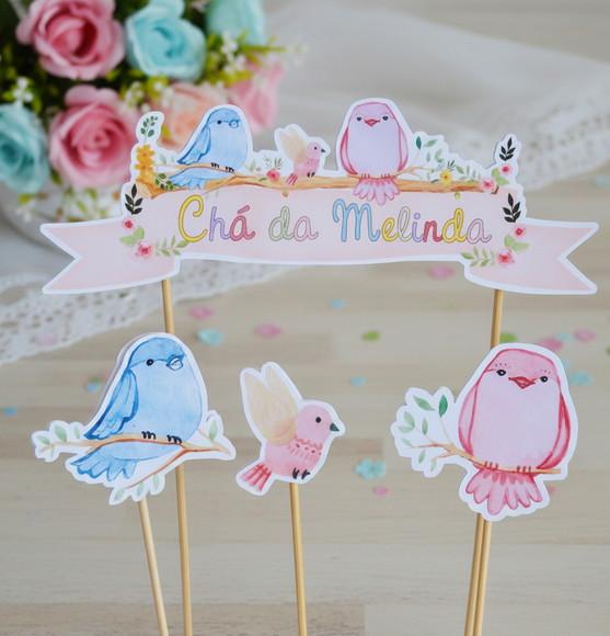 Topo de Bolo Chá de Bebê Passarinhos