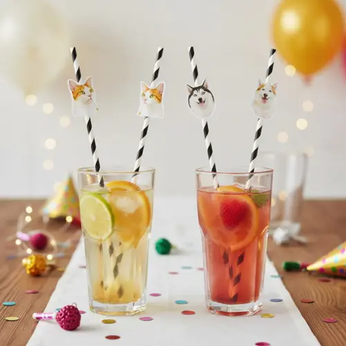 Canudo de Papel com Foto Carinha de Festa Pet