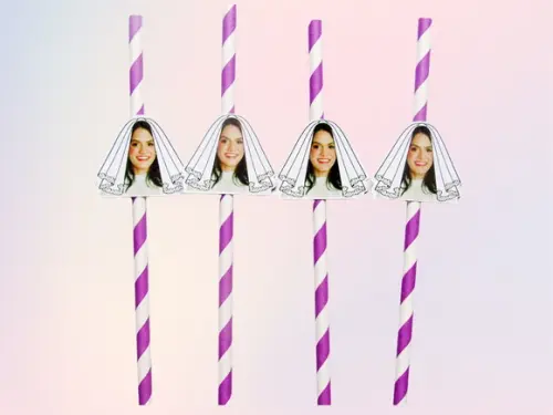 Canudo de Papel com Foto Carinha de Festa - Noivinha