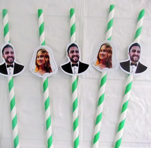 Canudo de Papel Personalizado Carinha de Festa - Noivos