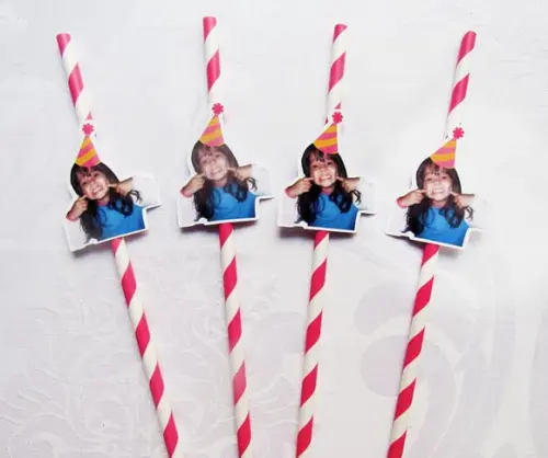 Canudo de Papel Personalizado com Foto - Carinha de Festa
