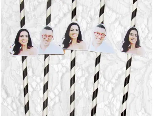 Canudo de Papel Personalizado Foto Noivos