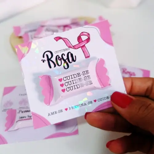 Card com Balinha Personalizada Outubro Rosa