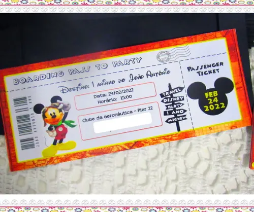 Convite Passagem Aérea Mickey Aviador