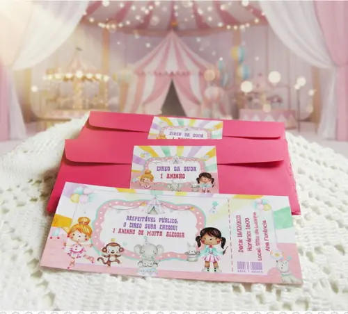Convite Personalizado Ingresso de Circo Menina