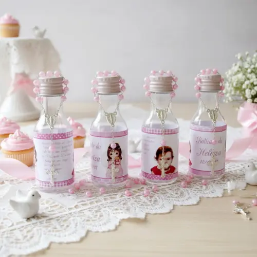 Garrafinha Lembrancinha Batizado com Mini Terço