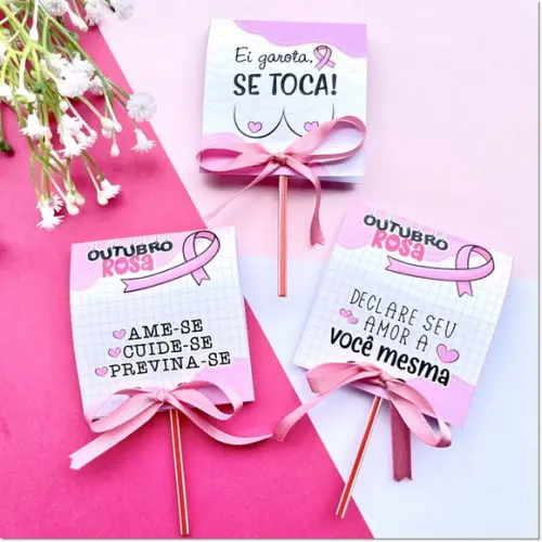Pirulito com Capinha Personalizada Outubro Rosa