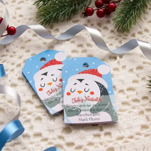 Tag Personalizada Natal Pinguim