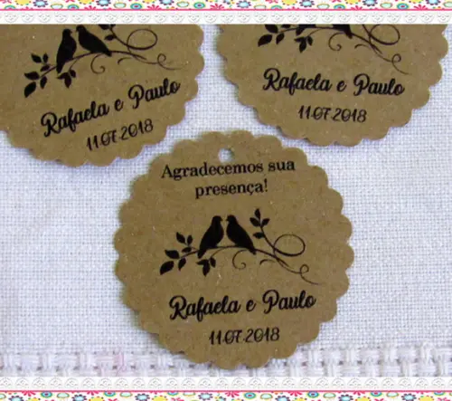 Tags em Papel Kraft - Casal Passarinhos