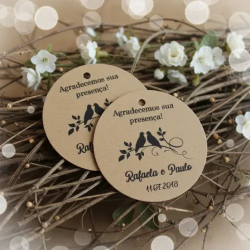 Tags em Papel Kraft - Casal Passarinhos