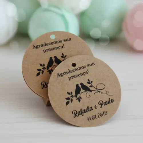 Tags em Papel Kraft - Casal Passarinhos