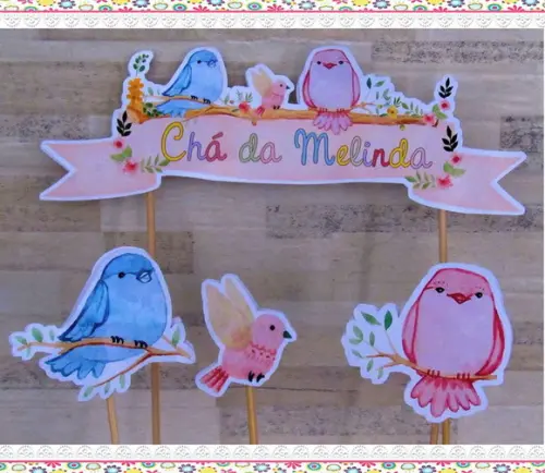 Topo de Bolo Chá de Bebê Passarinhos
