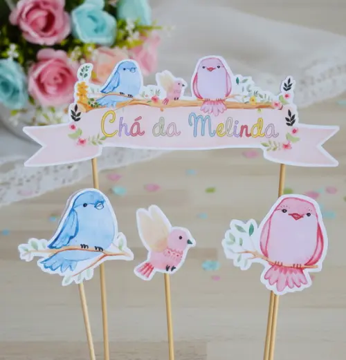 Topo de Bolo Chá de Bebê Passarinhos
