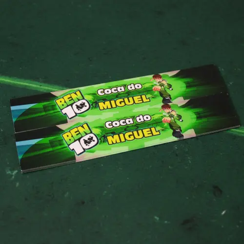 Rótulo Garrafinha de Refrigerante ou Água Ben 10