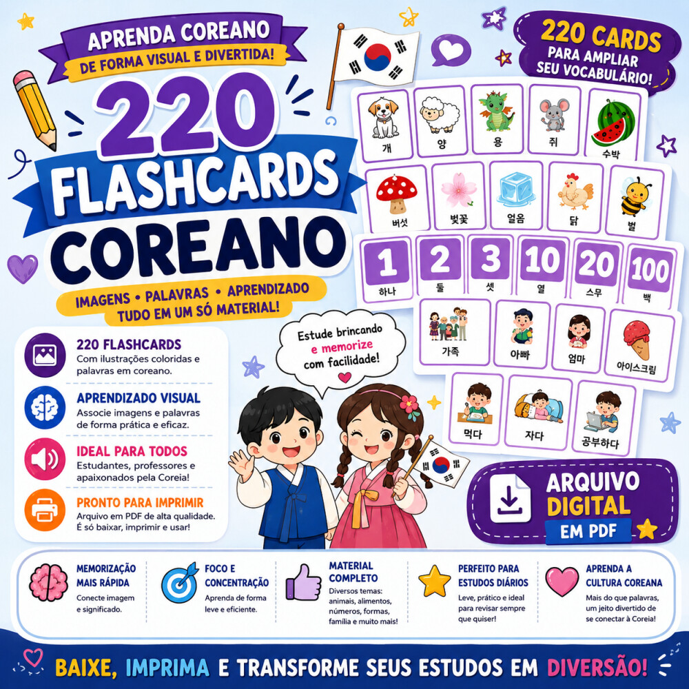 FlashCards em Coreano - Arquivo para impressão