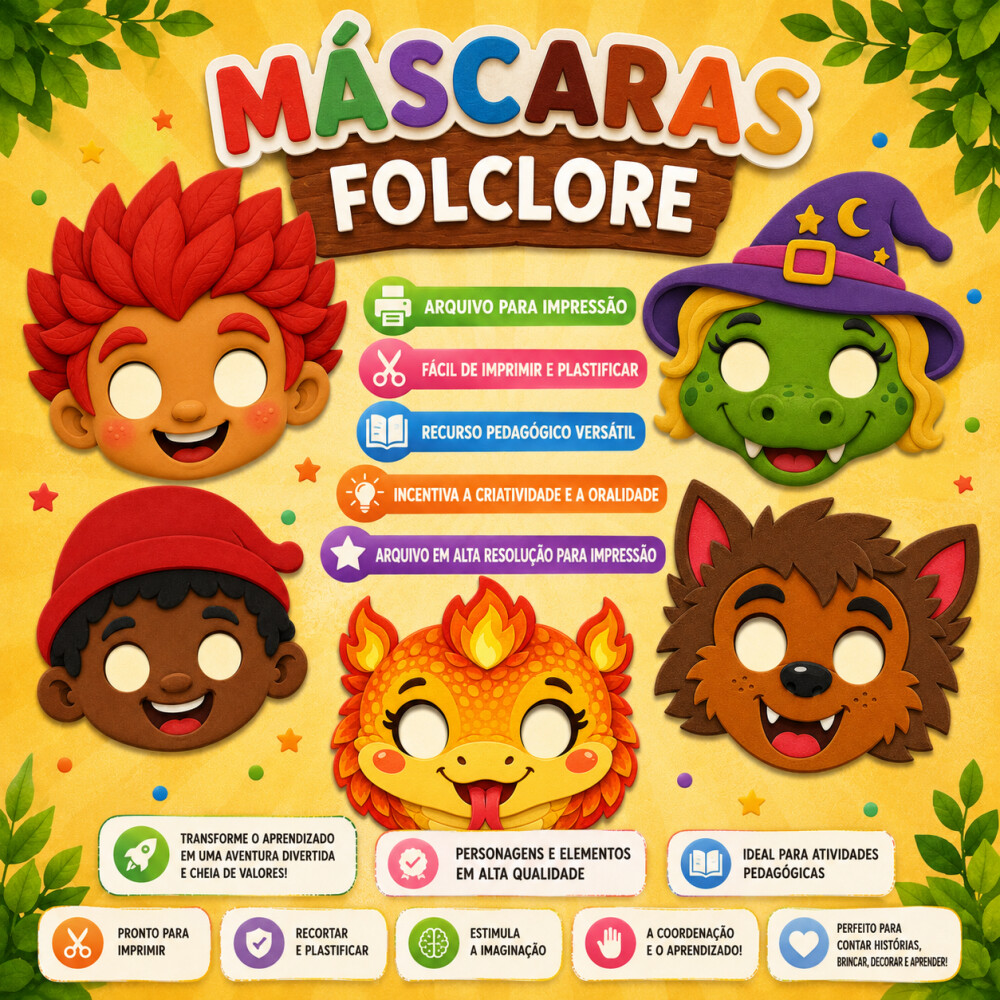 MÁSCARAS FOLCLORE - ARQUIVO DIGITAL PARA IMPRESSÃO